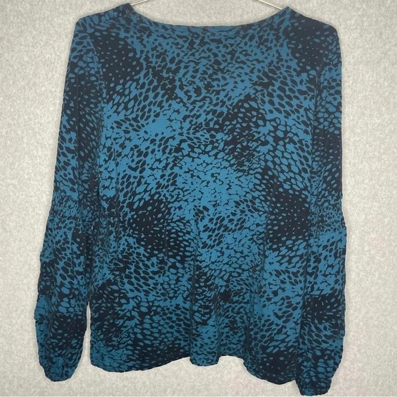 Chicos Velvet Burnout Flocked Sleeve Bohemian Teal Black Top - Picture 9 of 9